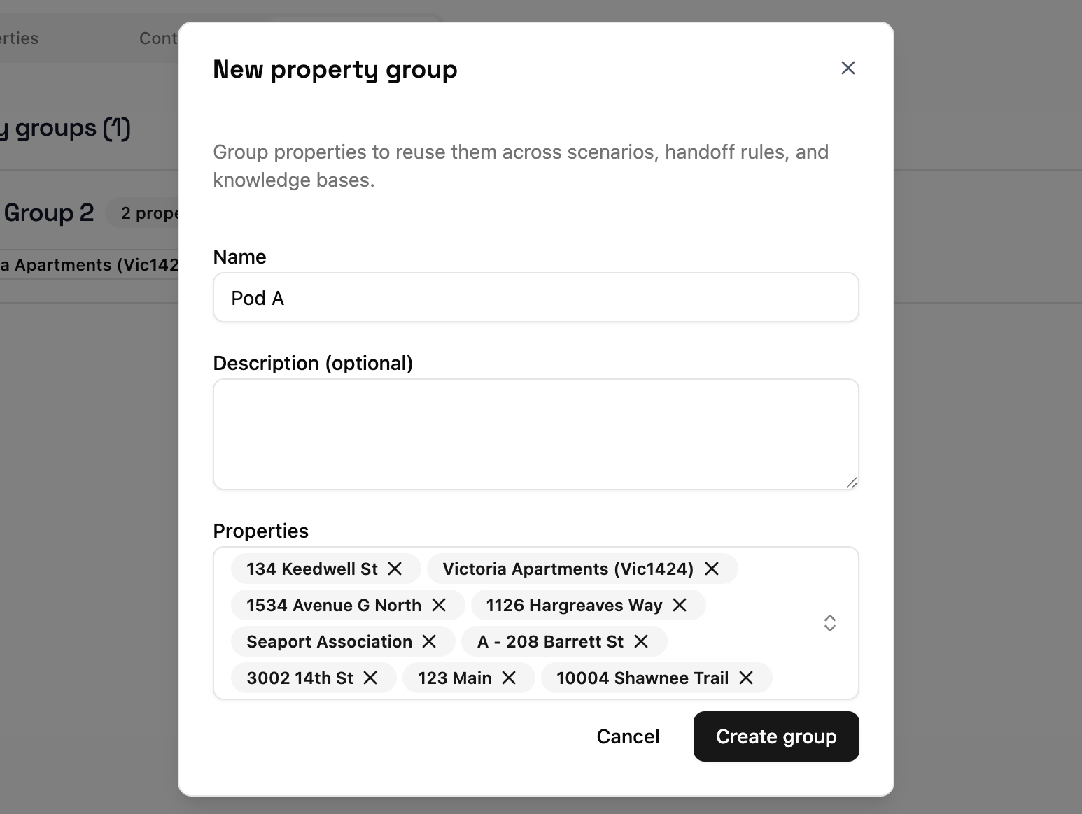 Property groups and outbound reporting