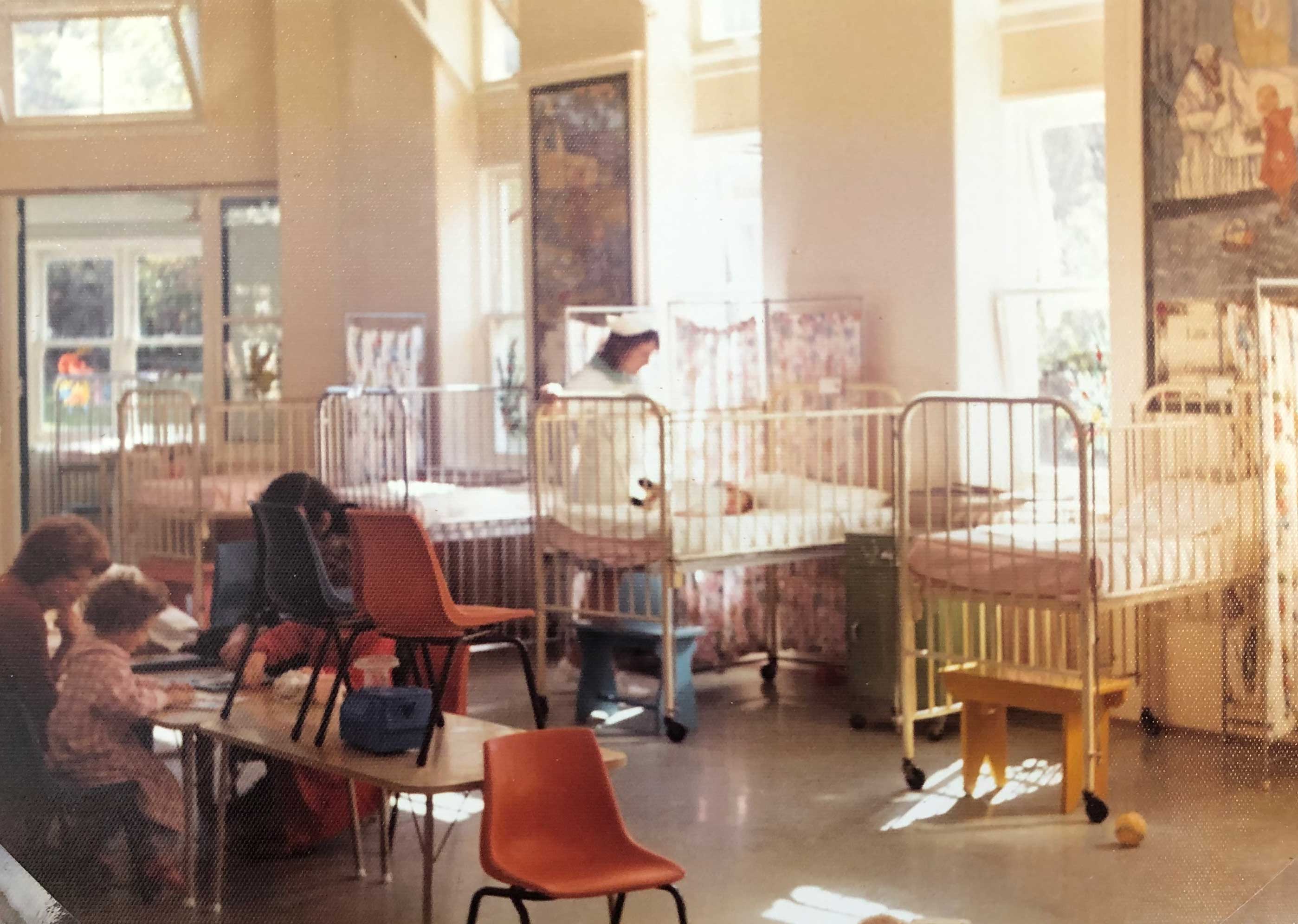 Inside Ward 19, Children's Medical ward. Wellington Hospital Archives, as gathered by Ron Easthope, honorary archivist and retired cardiologist. Further image details unknown; reproduced with permission from Health New Zealand | Te Whatu Ora.