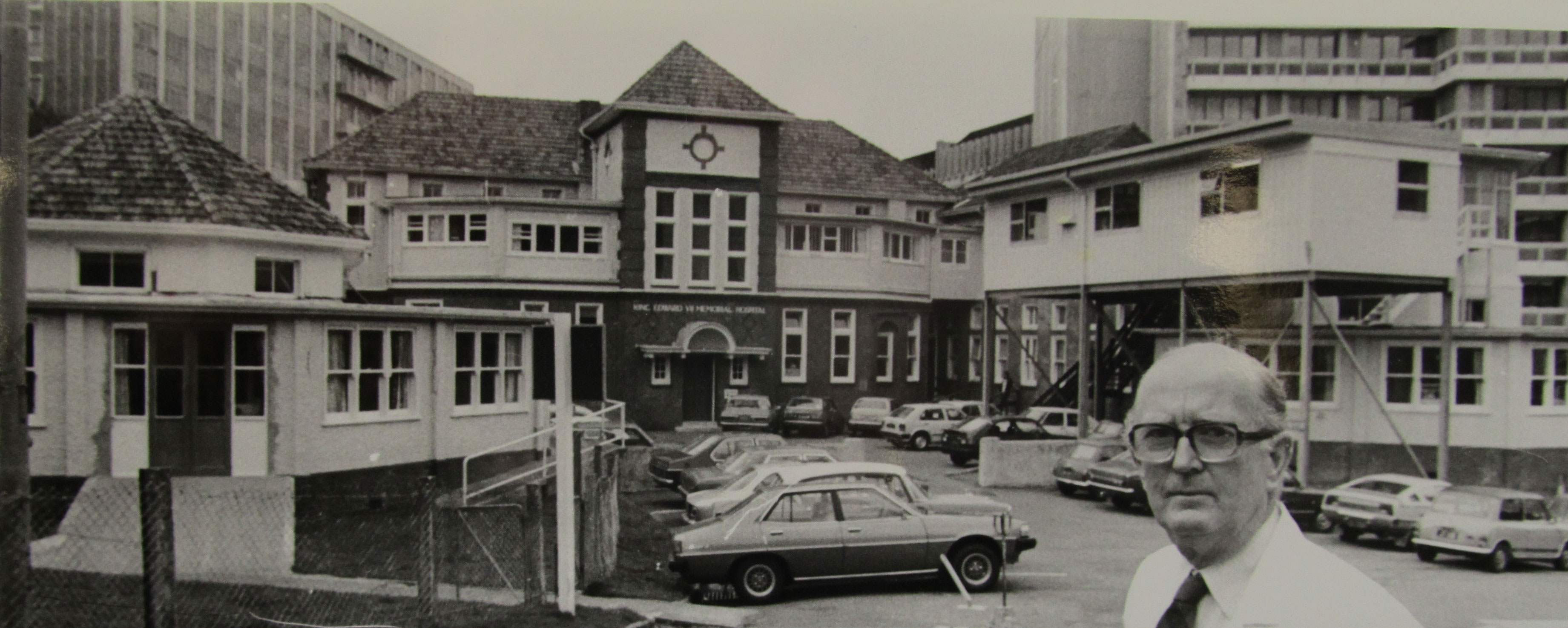 Leading the fight for a new hospital was Professor Jeffray Weston, seen here outside the 71 year old hospital in April 1983. Wellington Hospital Archives, as gathered by Ron Easthope, honorary archivist and retired cardiologist.