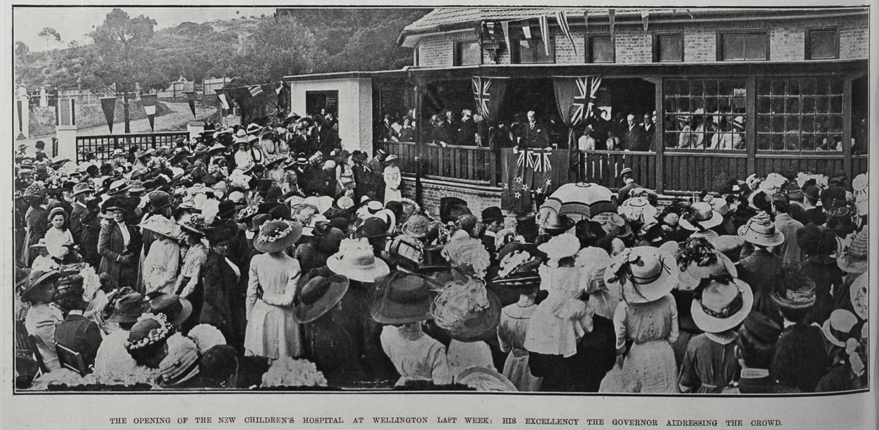 The Opening Of The New Children's Hospital At Wellington Last Week. Published in the supplement to the Auckland Weekly News, 21 March 1912, p.12. Reproduced with permission from Auckland Libraries Heritage Collections AWNS-19120321-12-04.