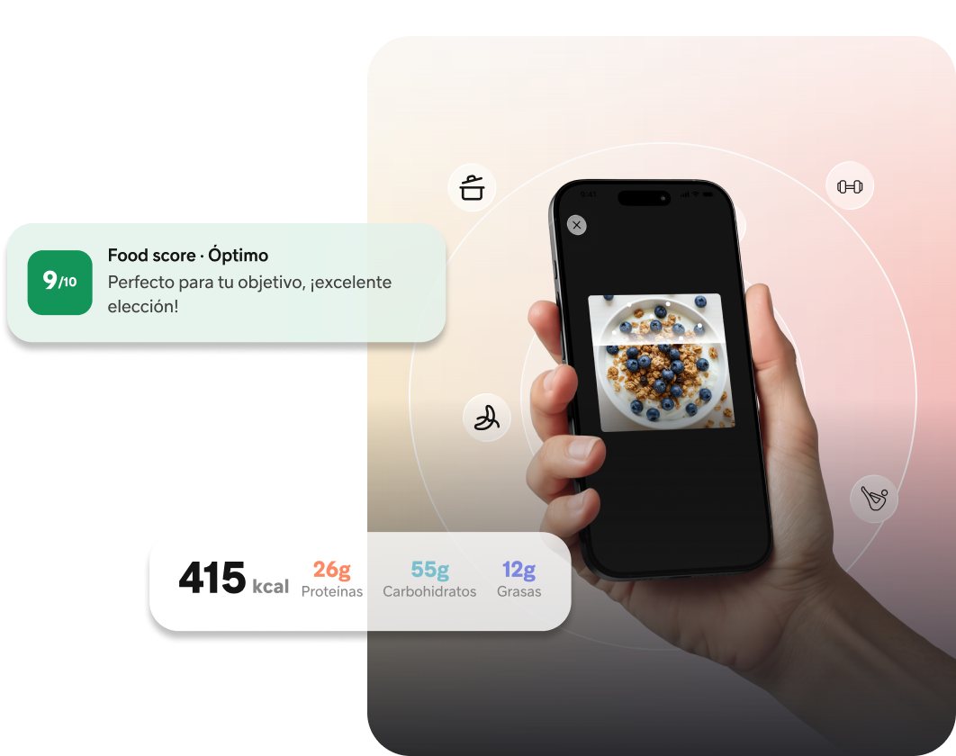 Diario de comidas Buddyfit: foto del plato con Food score y calorías