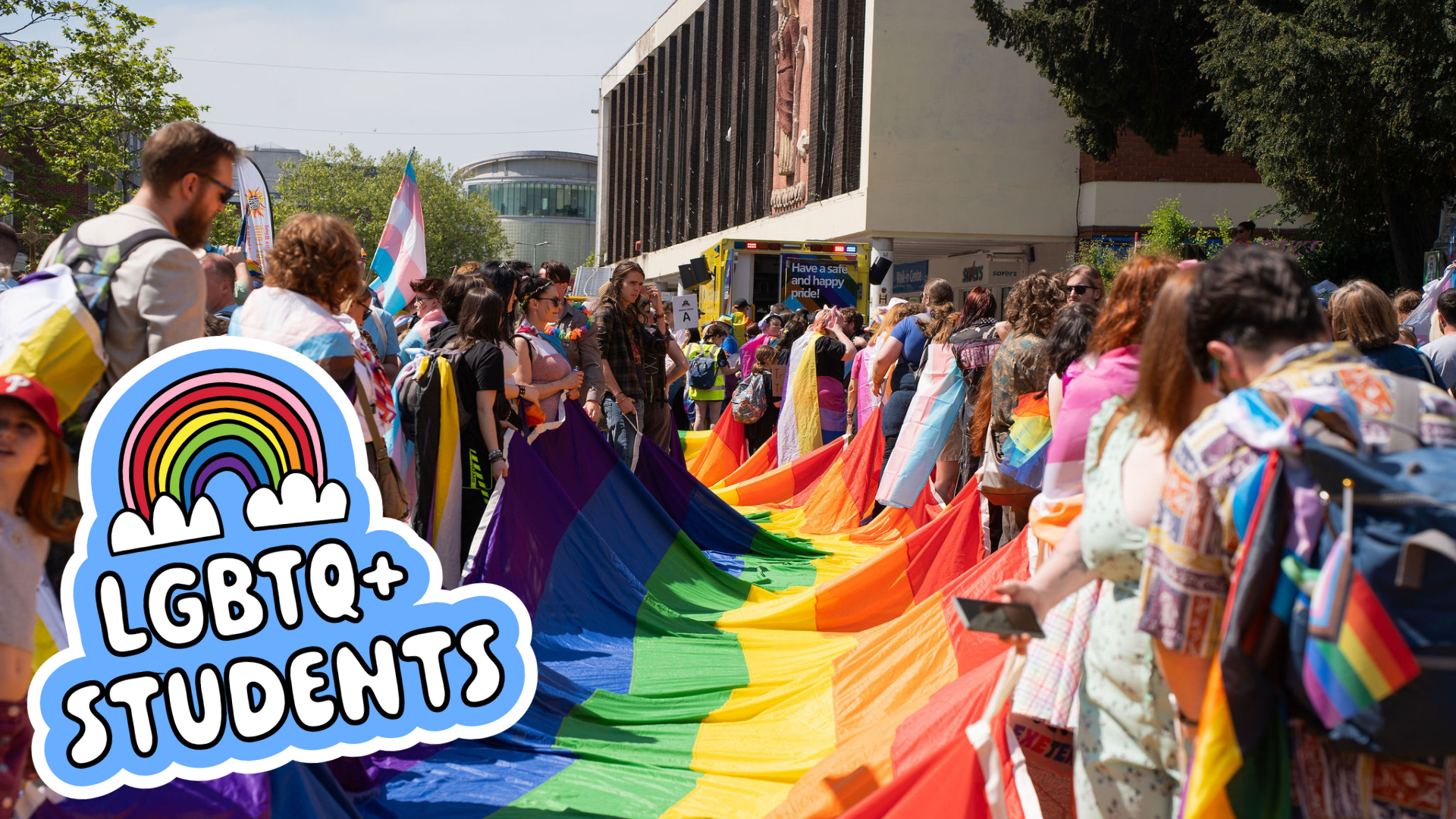 Group of students attending a pride march