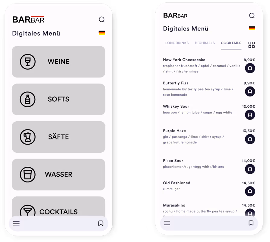 digitales menü günstig restaurant bar cafe