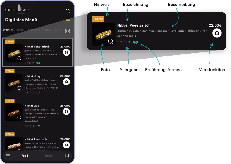 moderne digitale speisekarte getränkekarte
