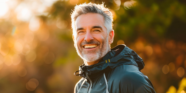 Man practices yoga next a lake based on men's health trends I Restore Hyper Wellness