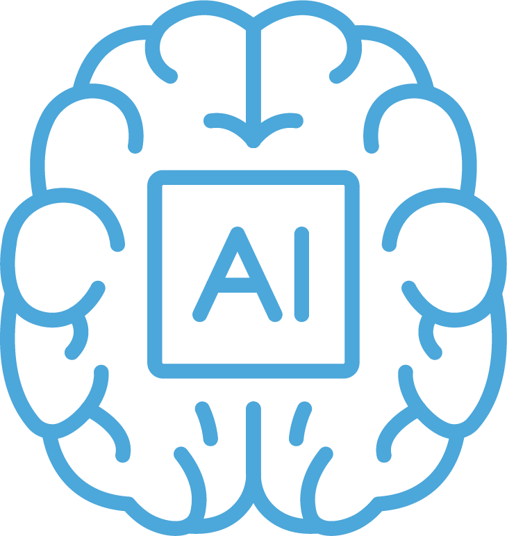 AI icon (letters A-I in the center of a brain)