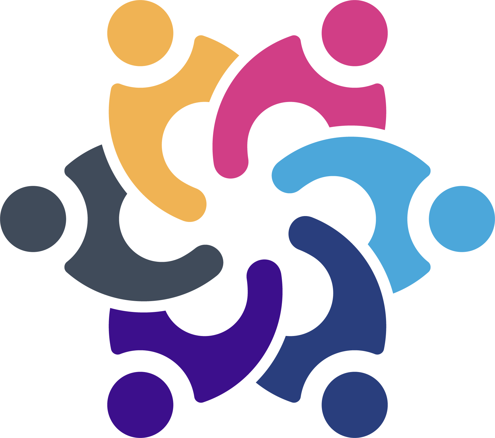 abstract image of figures representing different members of the community coming together with their hands in the middle