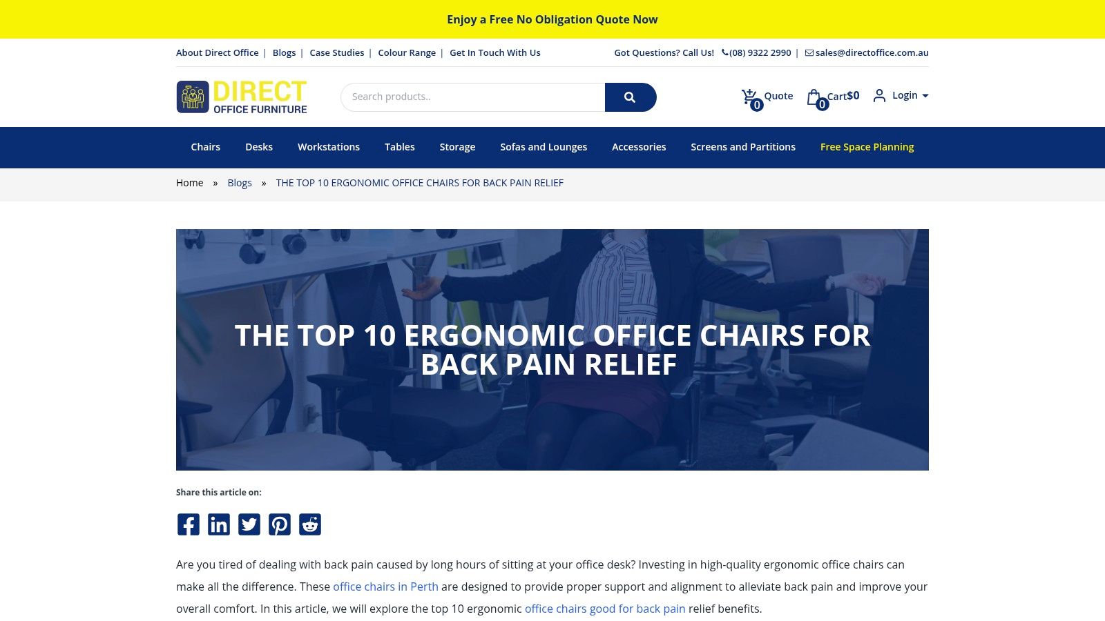 Direct Office homepage showcasing a range of office chairs