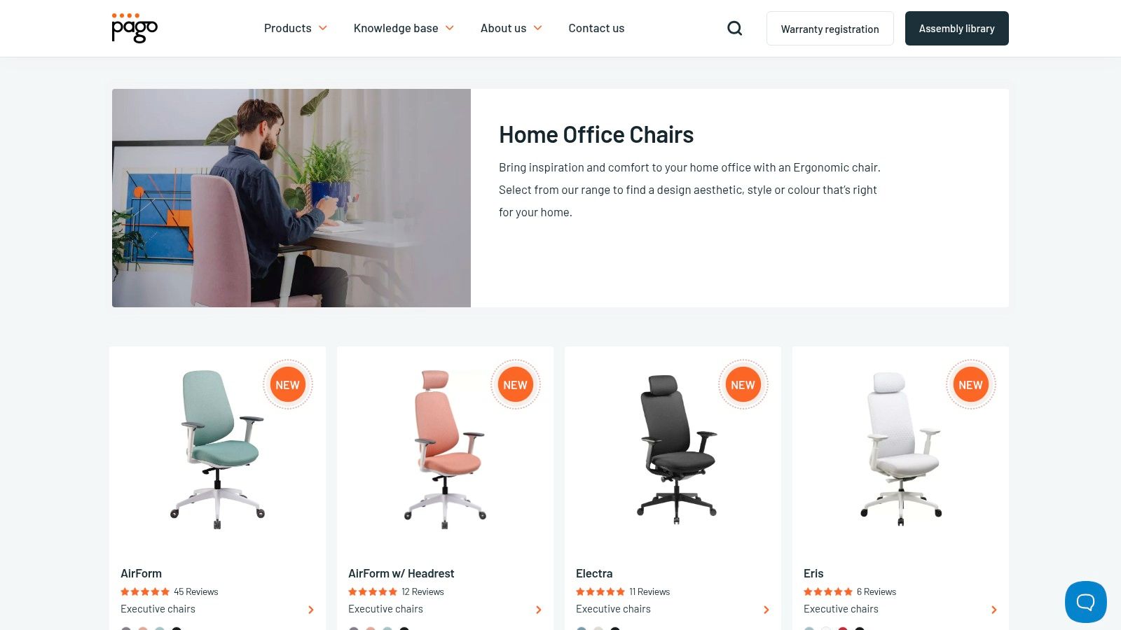 A selection of stylish and ergonomic home office chairs from Pago International, suitable for small spaces.