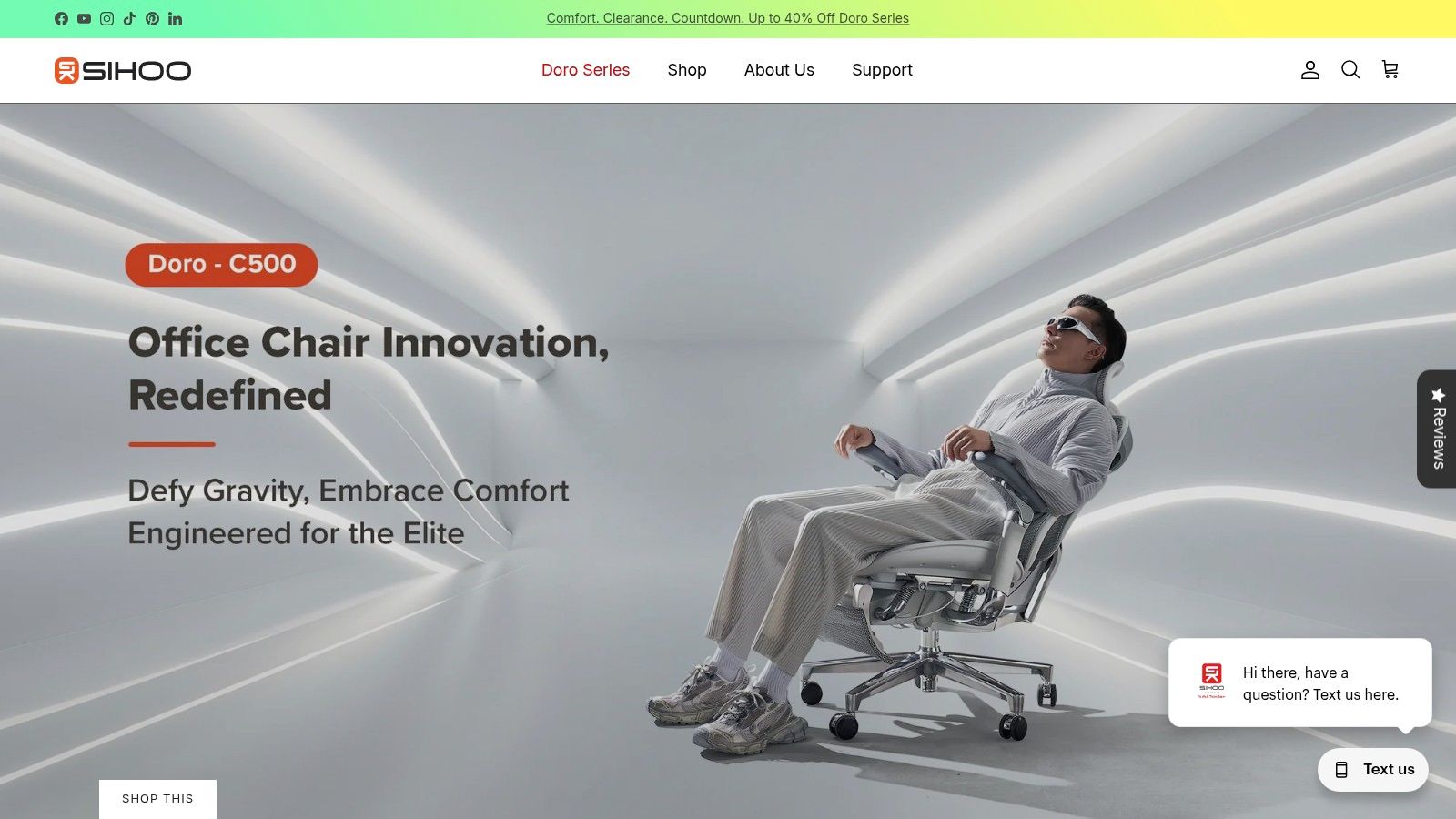 Sihoo Australia homepage showcasing their ergonomic office chairs.