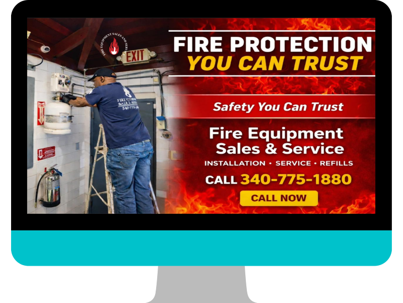 A screenshot of Fire Equipment Sales and Services - a website designed by Cutting Edge Solutions