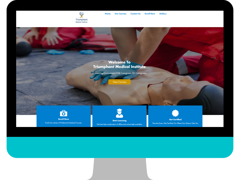 A screenshot of Triumphant Medical Institute - a website designed by Cutting Edge Solutions