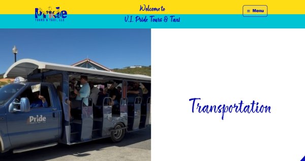 A screenshot of VI Pride Tours and Taxi - a website created by Cutting Edge Solutions