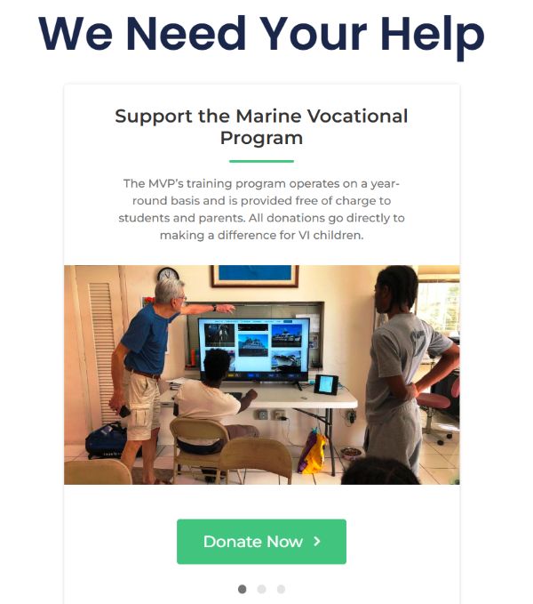 A screenshot of MVP VI's old home page donation section