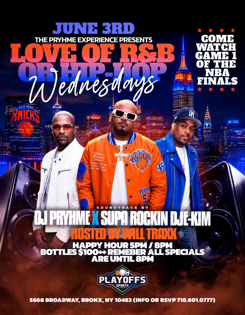 Love of R&B or Hip-Hop Wednesdays featuring NBA Finals watch party, happy hour specials, hip-hop and R&B music