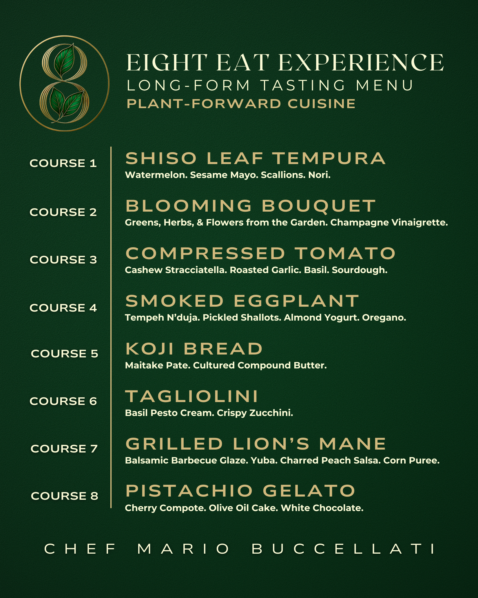 Eight Eat Experience Menu