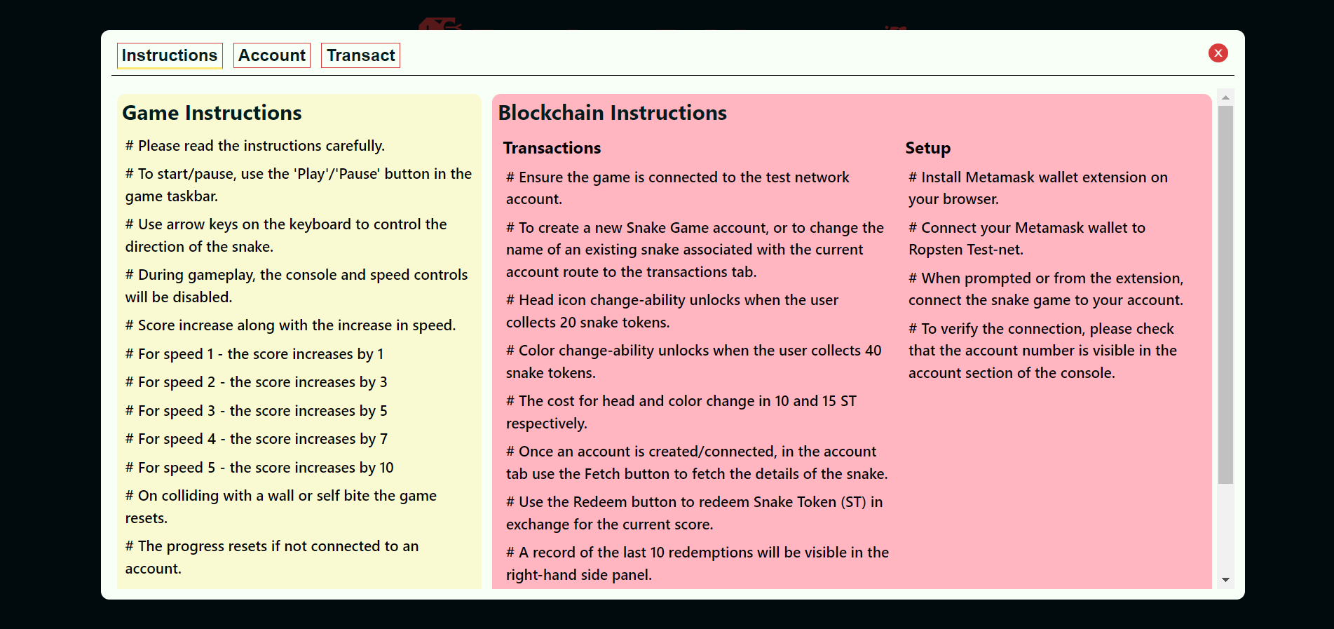 Instruction Screen