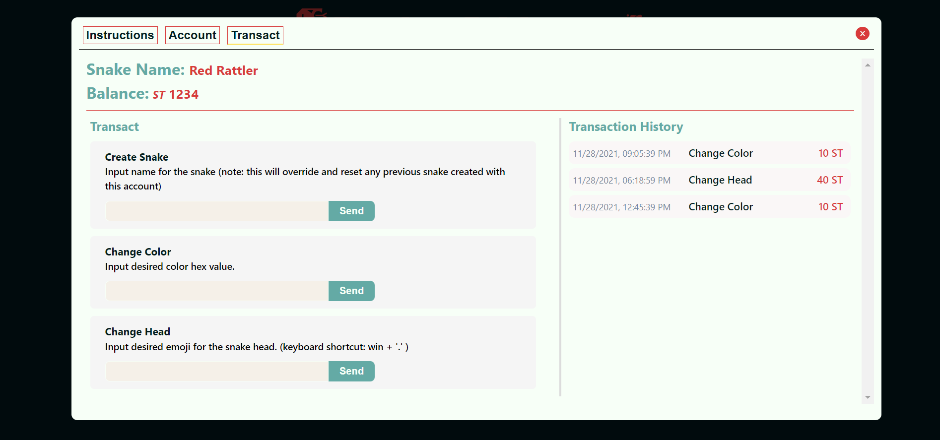 Transaction Tab
