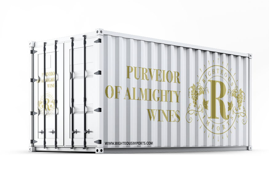 Righteous Imports Purveyor of Almighty Wines Shipping Container Mock-Up