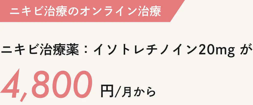ニキビ治療薬：イソトレチノイン20ミリグラムが4,800円/月から