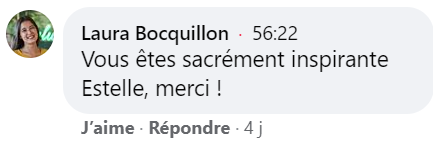 Capture d'écran d'un commentaire d'encouragement pour Estelle Panache