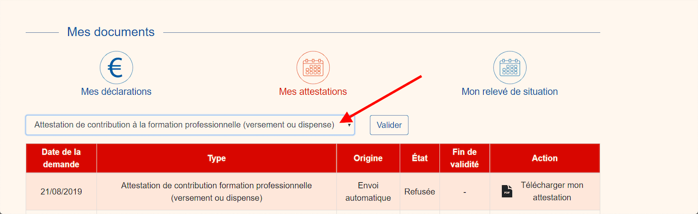Attestation de contribution à la formation professionnelle