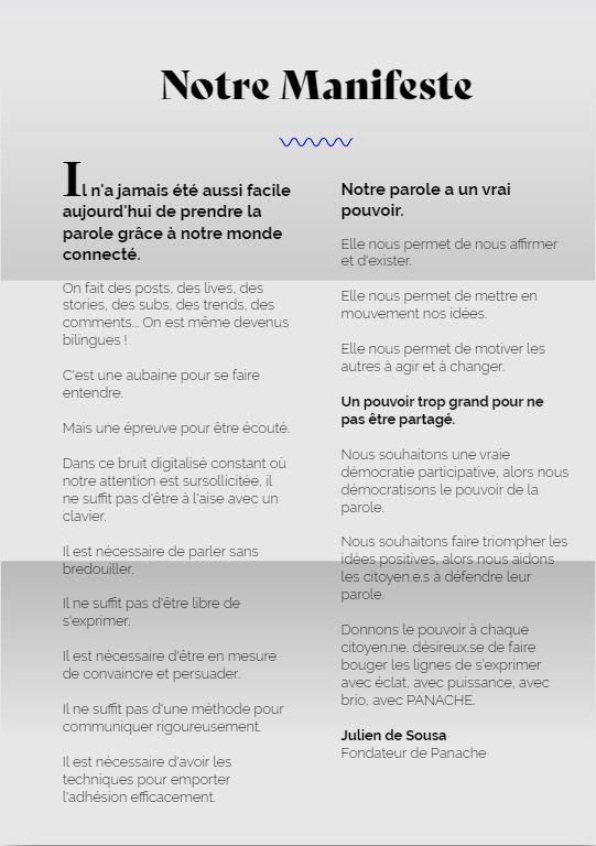 Photo du manifeste de Panache sur la prise de parole`