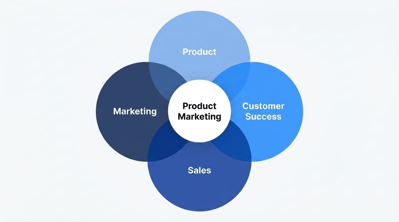 Venn diagram showing Product Marketing at the intersection of Product, Marketing, Sales, and Customer Success.