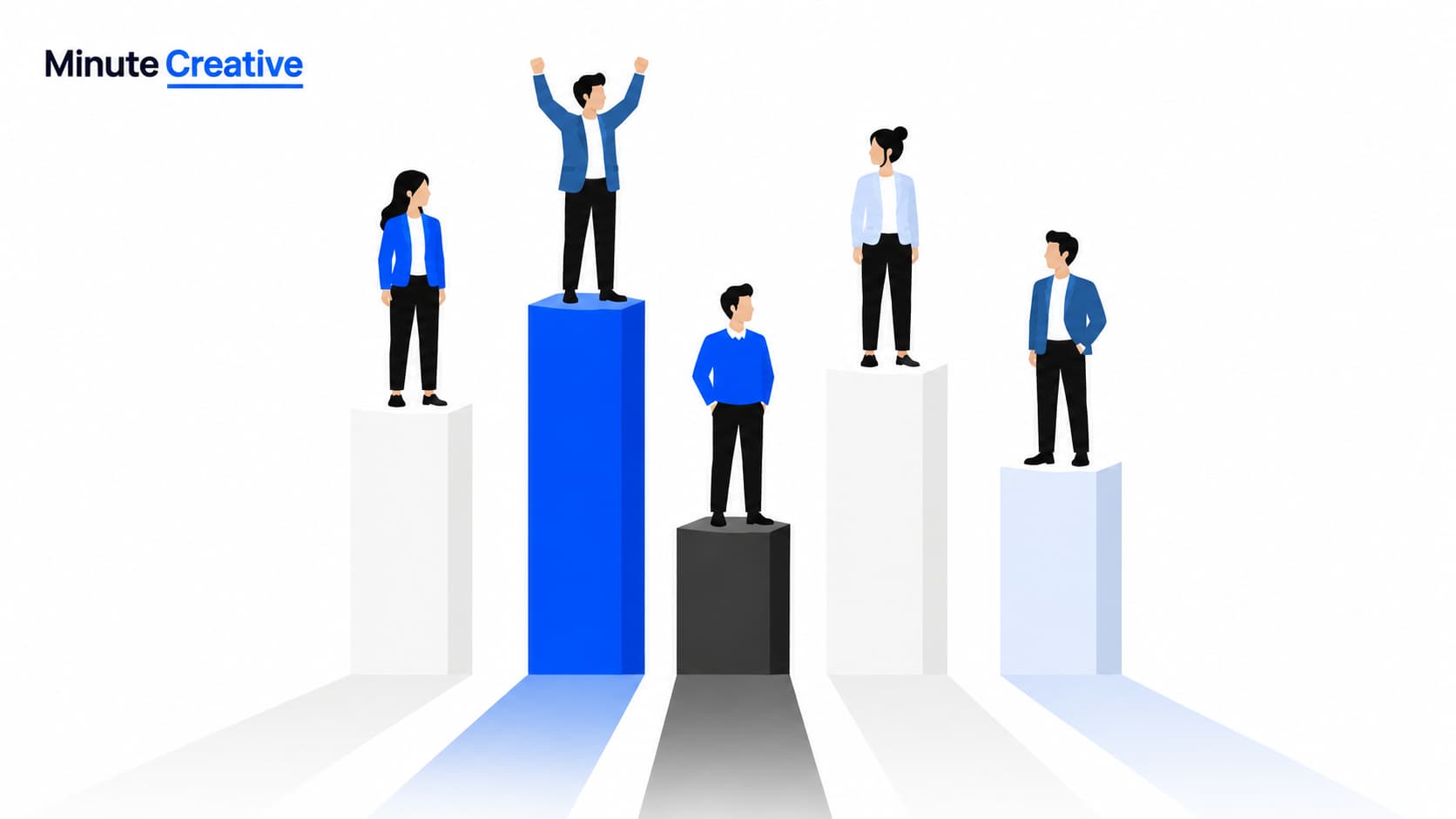 Illustration of competitors ranked on bar charts to represent competitive analysis, benchmarking, and market positioning.