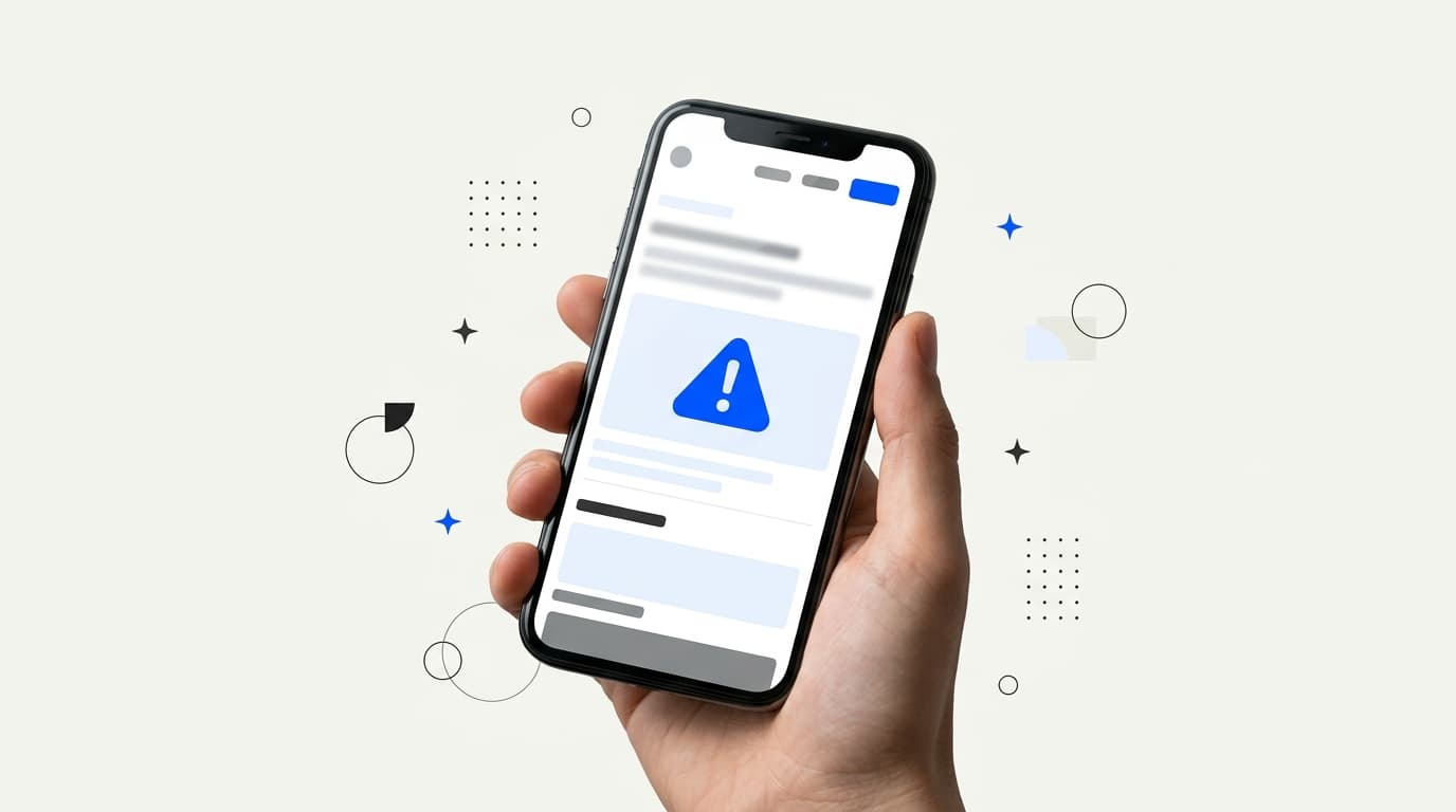 Person holding a smartphone displaying a website loading error on the screen.