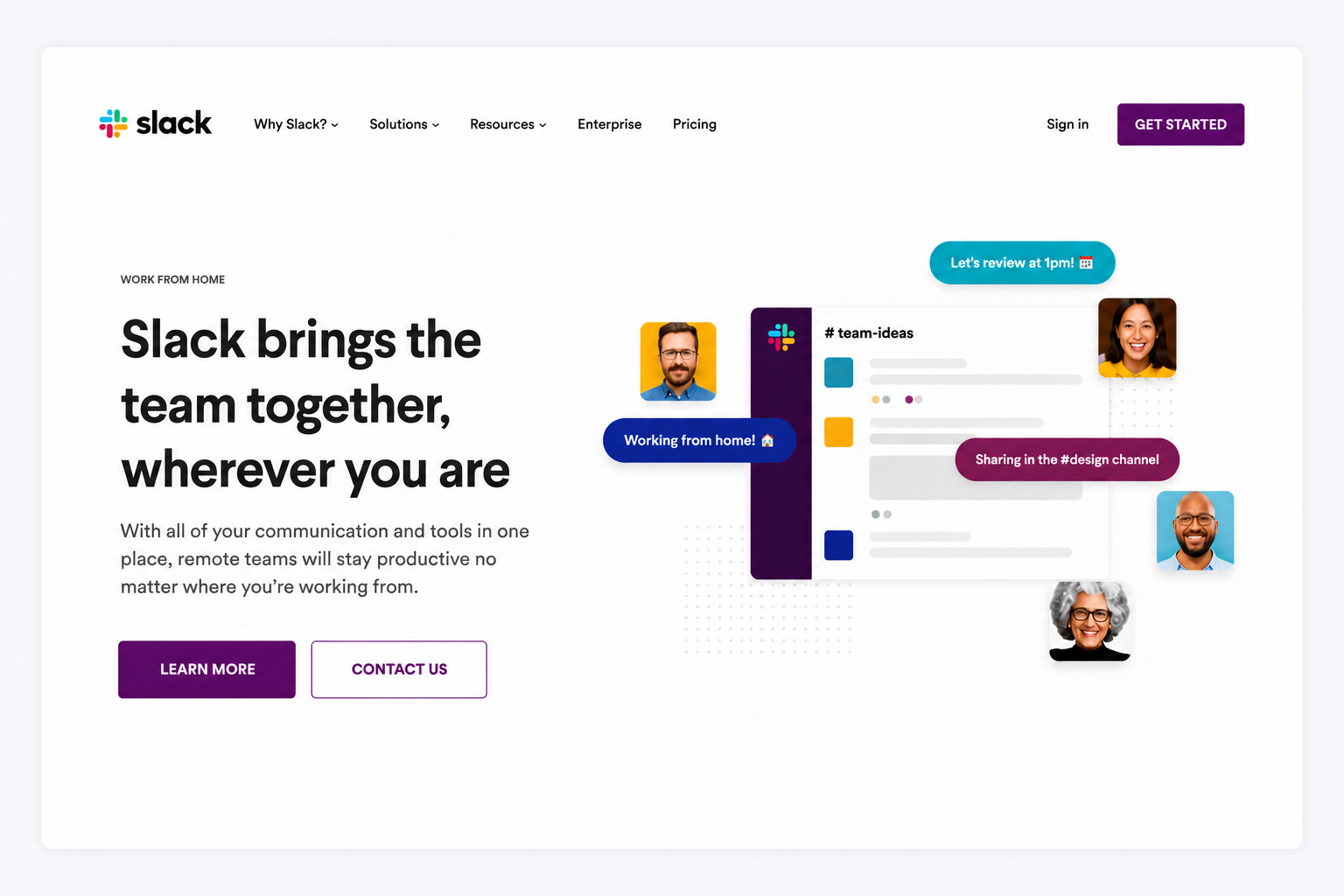 An Image of Slack featuring headline "Slack brings the team together, wherever you are."