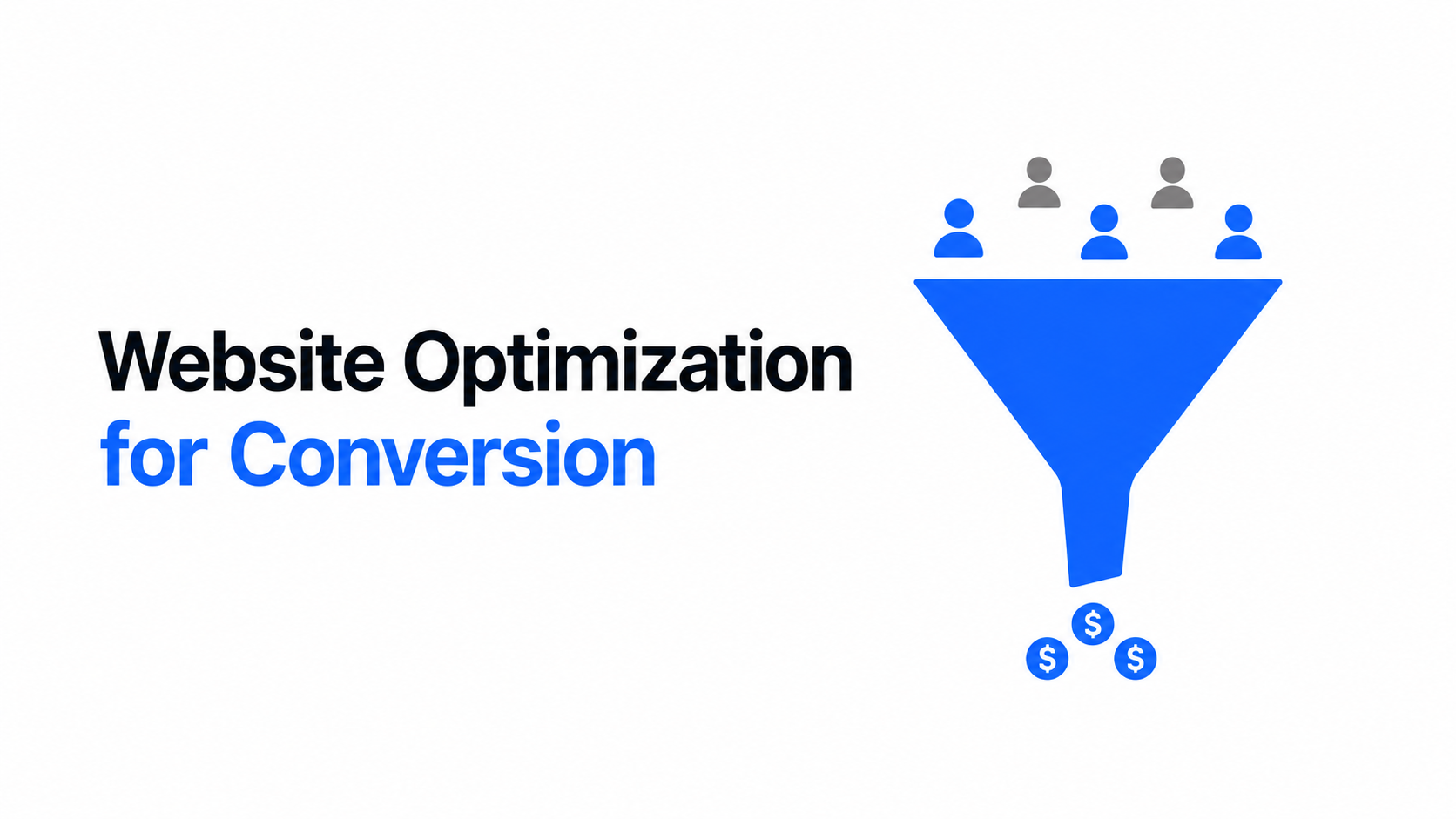 Flat vector illustration of a CRO funnel showing users converting into revenue with minimal blue and grey design on a clean white background.