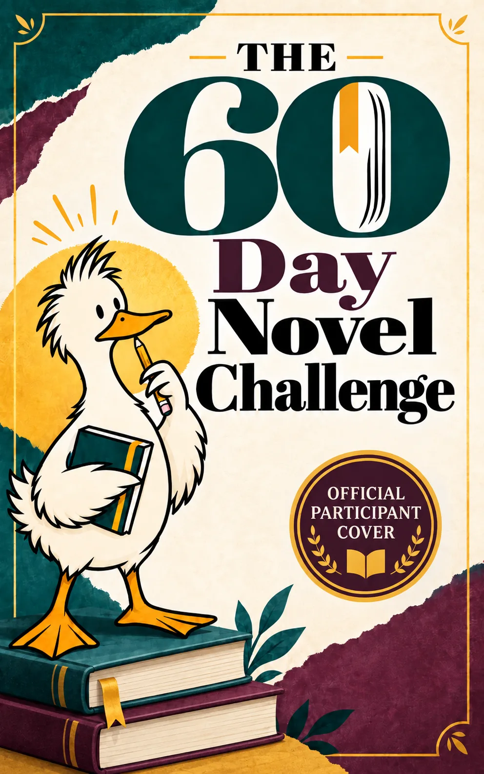 The 60 Day Novel Challenge: Stu the duck with a pencil and a notebook. Plan. Write. Finish.