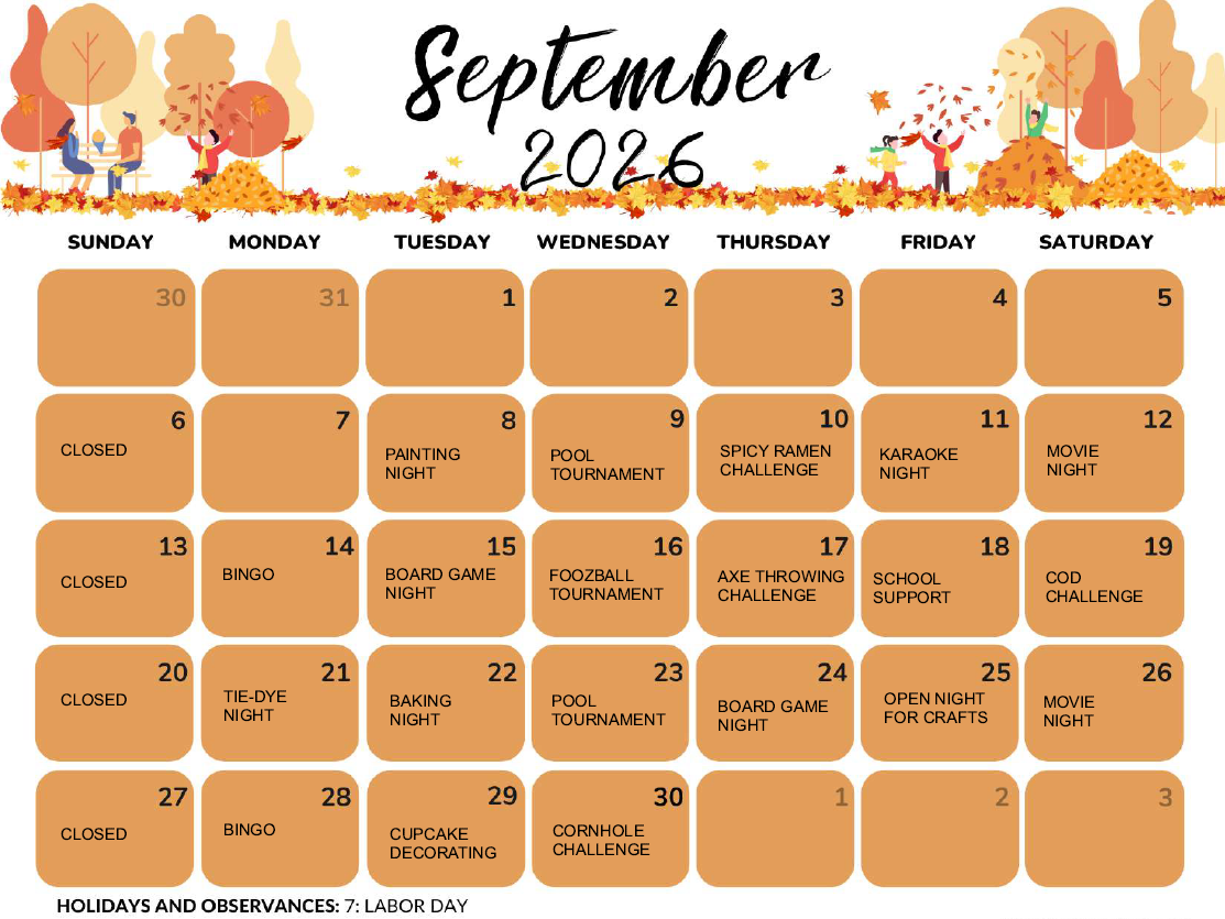 EGADZ Drop In β September 2026 Calendar