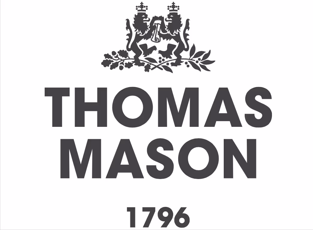Thomas Mason brand logo with two crowned lions holding a scroll above the name and the year 1796 below.