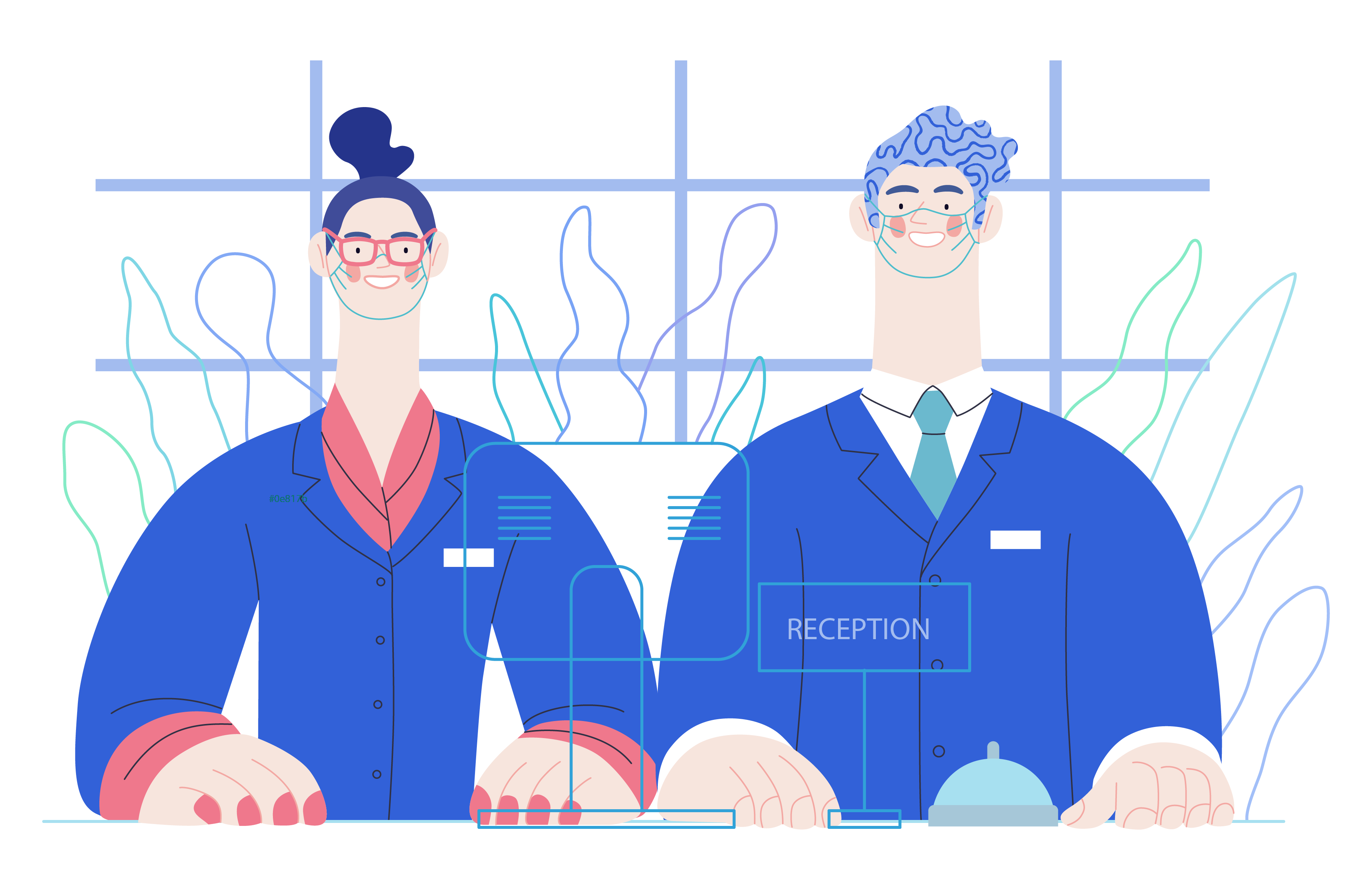two receptionists waiting to help a client