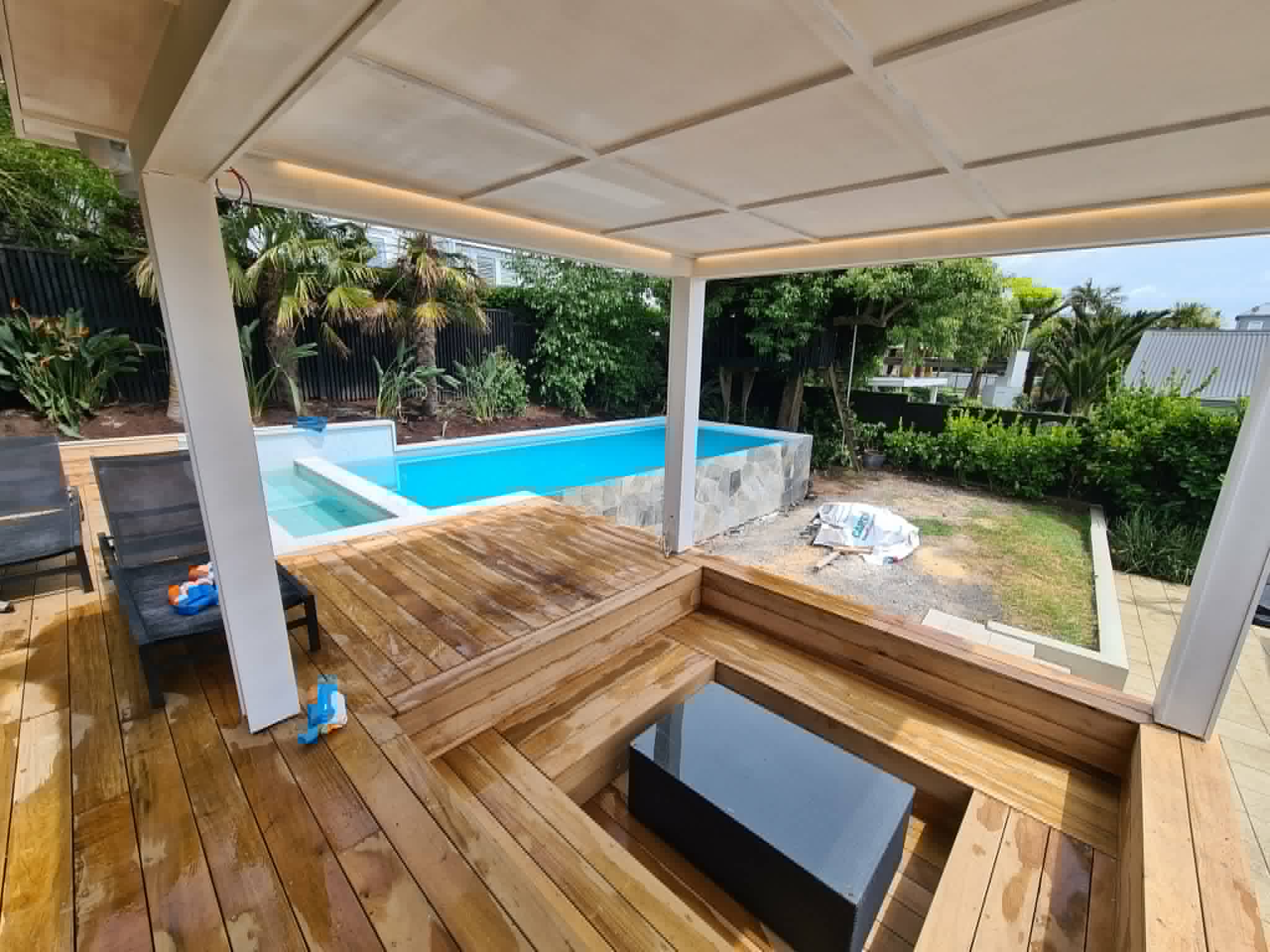 Pergola LED strip lighting installation
