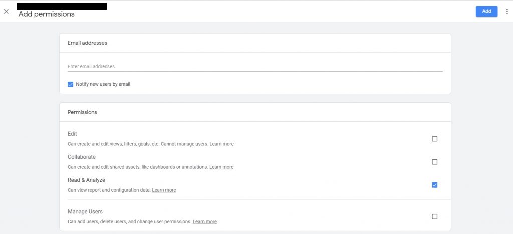 Google Analytics Add Permissions