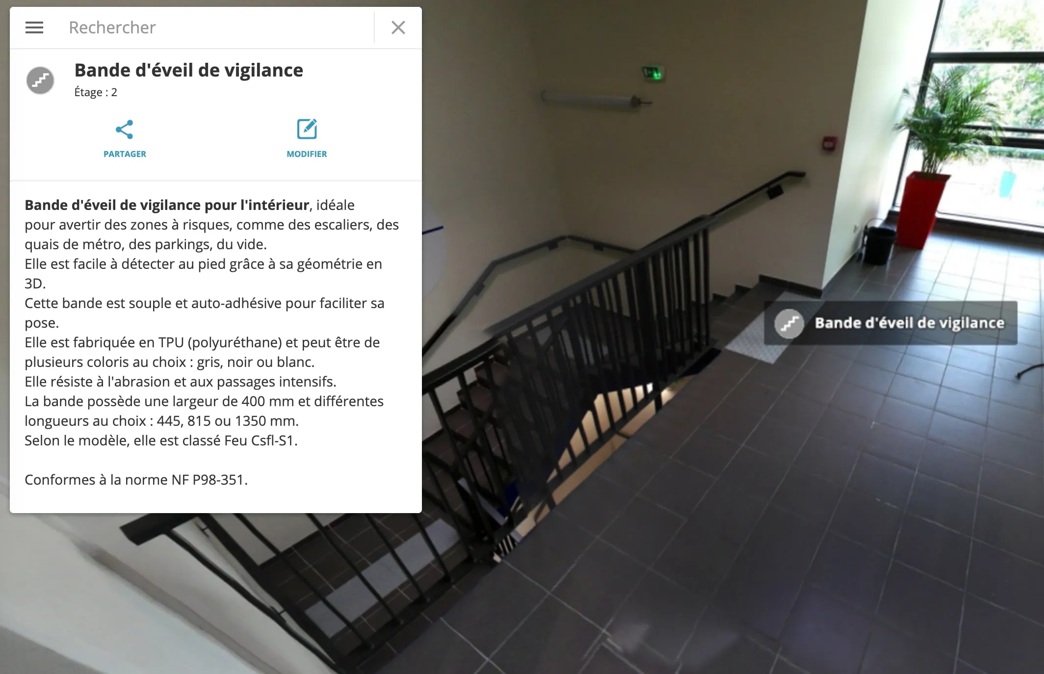 Point d'intérêt et bande d'éveil à la vigilance