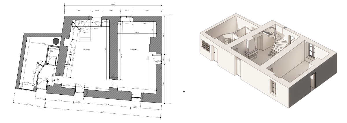 Plan 2D et modélisation 3D d'un étage de logement