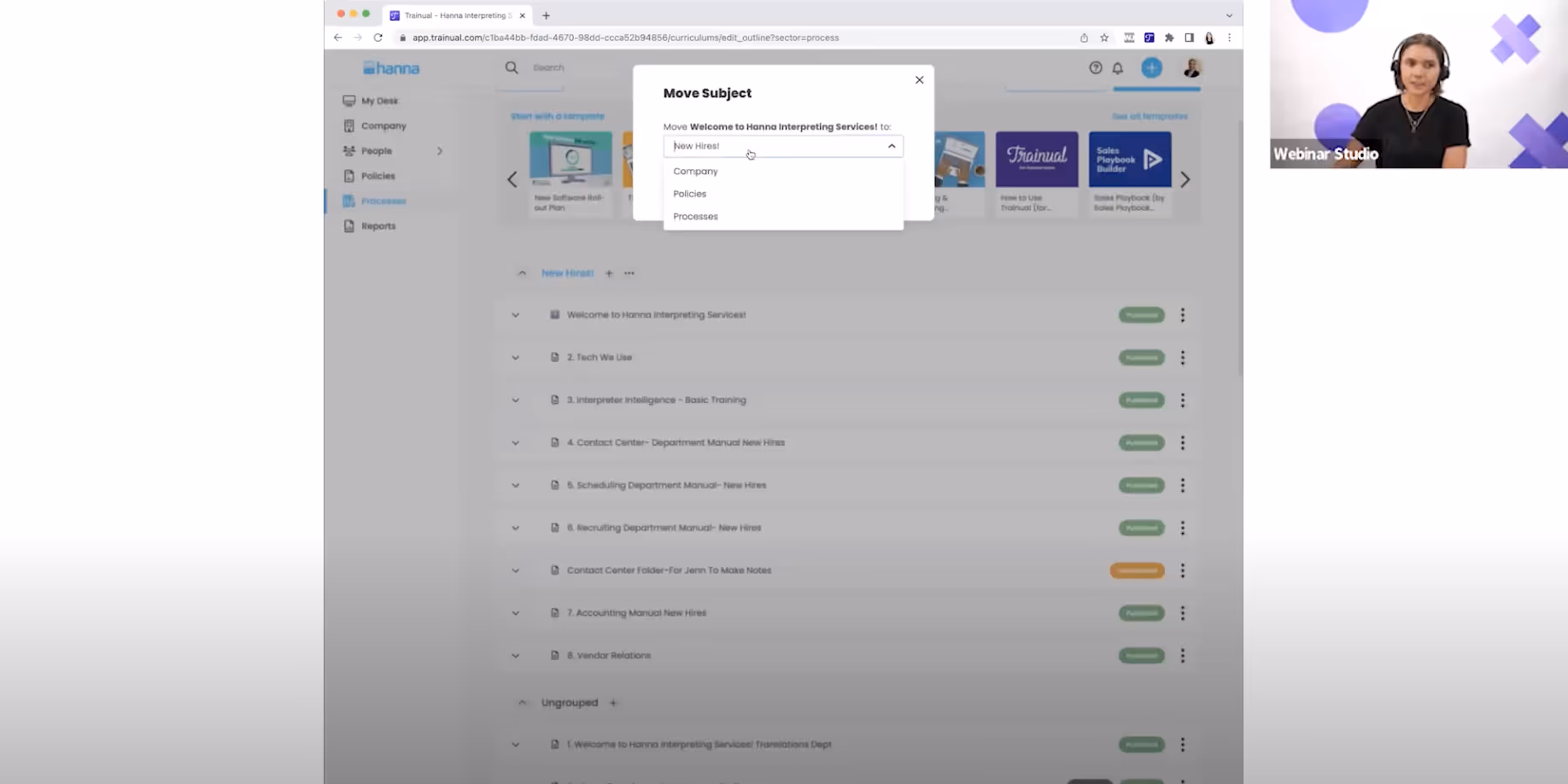 Screenshot of Trainual "Move Subject" on Processes.