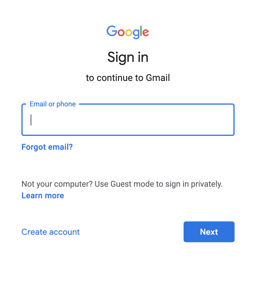 Google sign in page