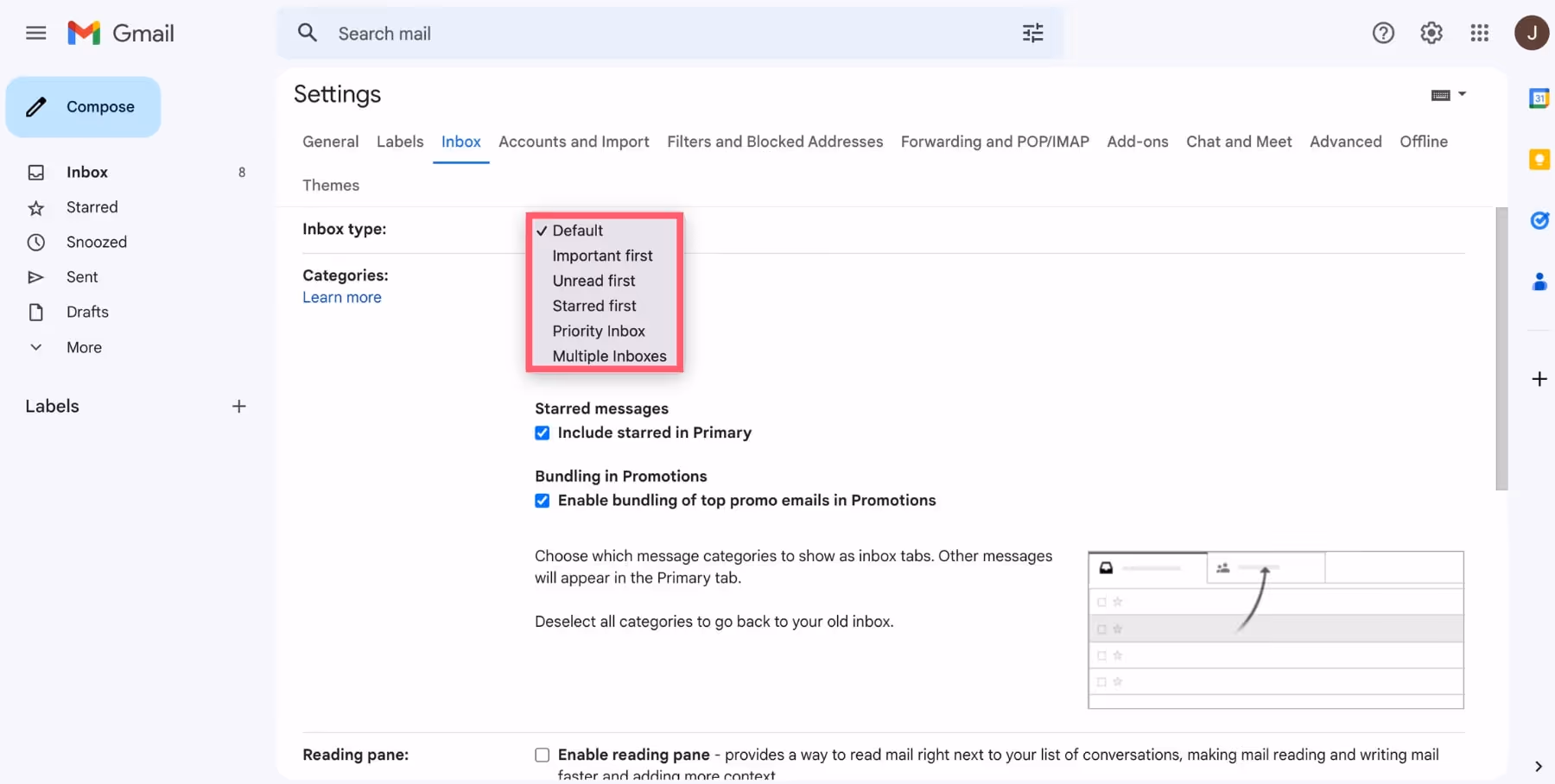 How to enable unead first in Gmail