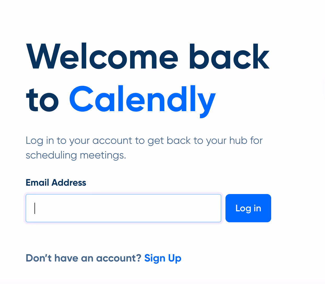 Calendly log in screen