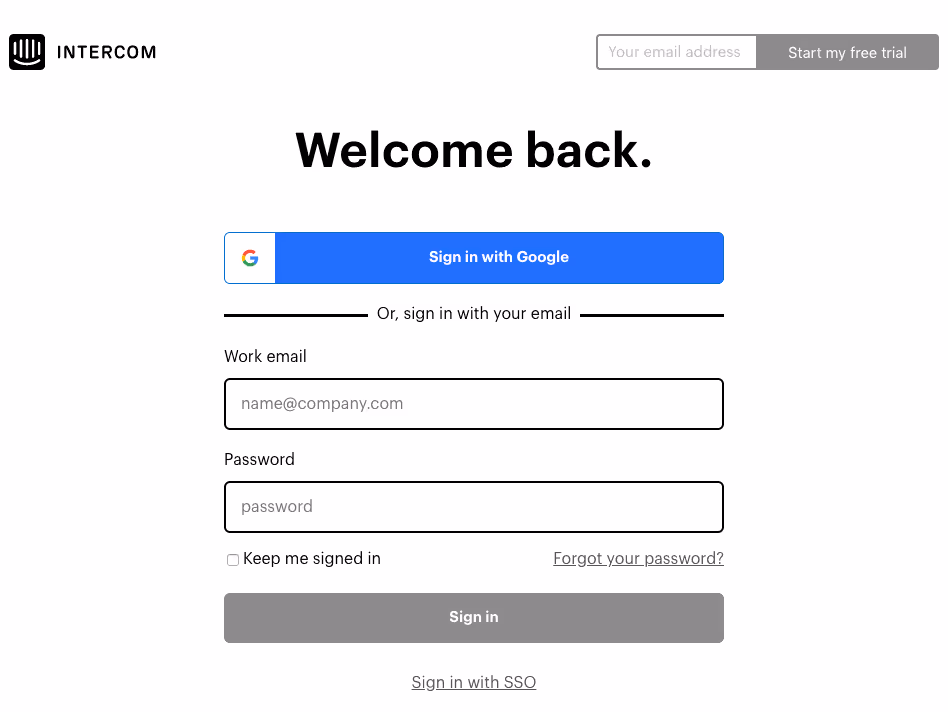 Intercom sign in page.