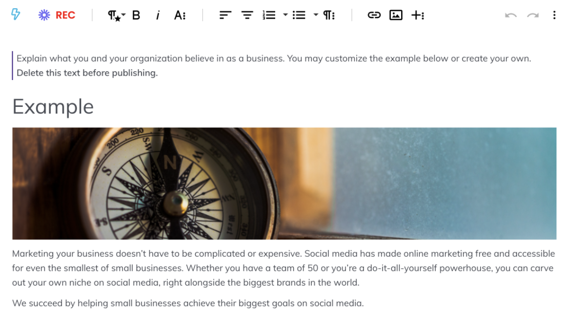 Software screenshot with "Example" and a picture of a compass.