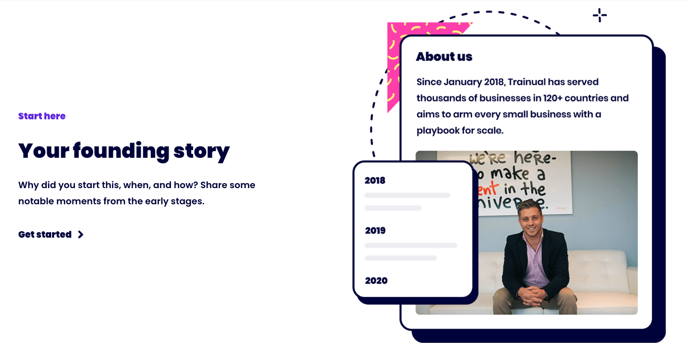 Screenshot of a webpage saying "Your founding story."