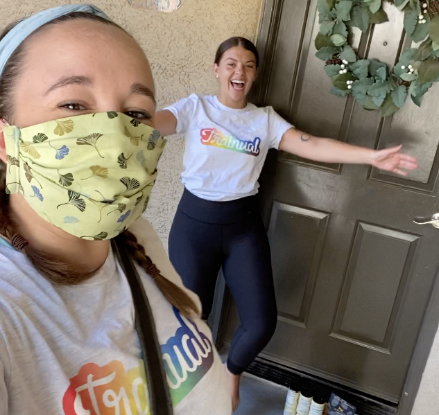 A photo of Tori and Cindy during a recent ding dong ditch. 