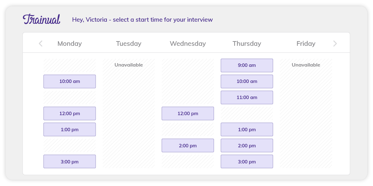 Easy Book scheduling link used in the interview process