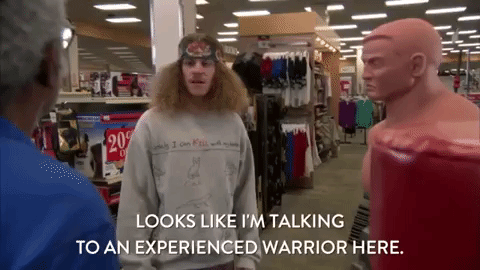 Man saying "Looks like I'm talking to an experienced warrior here."